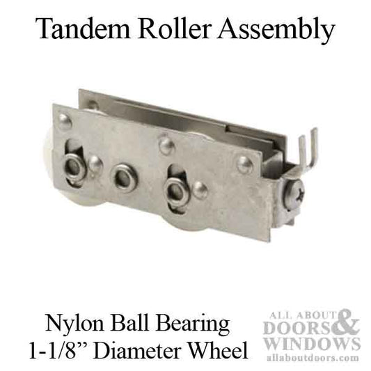 Sliding Patio Door Tandem Roller Assembly with Adjustable Steel Housing 1.125 Inch Nylon Ball Bearing Wheel Diameter