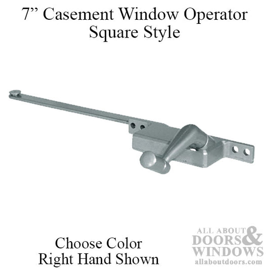 Casement Window Operator, 7'' arm, Right Hand, Square Body, Steel Casement - Choose Color