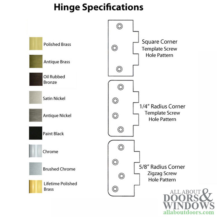 Door Hinge 3.5 x 3.5 inch, 1/4 Radius Corners, Residential, Solid Brass - Choose Color - Door Hinge 3.5 x 3.5 inch, 1/4 Radius Corners, Residential, Solid Brass - Choose Color