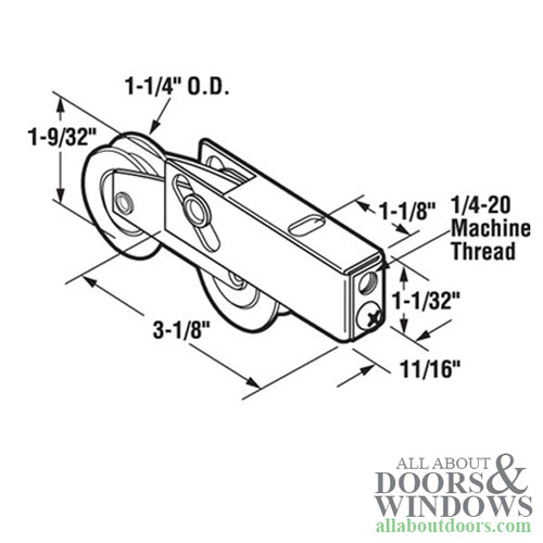 Tandem 1-1/4  steel wheel roller assembly, 11/16 Housing - Tandem 1-1/4  steel wheel roller assembly, 11/16 Housing