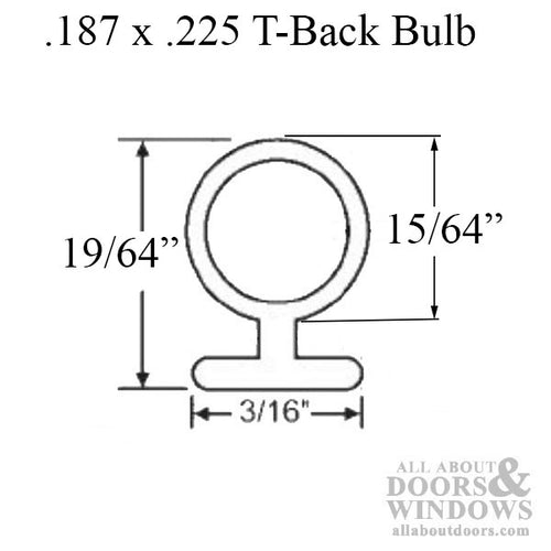 Weather-strip .187 T-slot backing  .225 foam filled bulb, slide-in type - Weather-strip .187 T-slot backing  .225 foam filled bulb, slide-in type