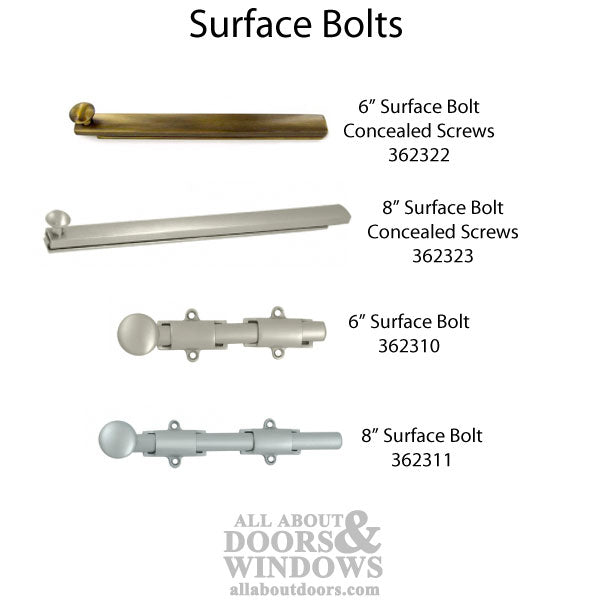 6'' Concealed Screw Surface Bolt, Brass - Choose Finish - 6'' Concealed Screw Surface Bolt, Brass - Choose Finish