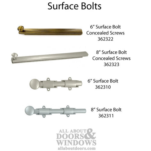 6'' Concealed Screw Surface Bolt, Brass - Choose Finish - 6'' Concealed Screw Surface Bolt, Brass - Choose Finish