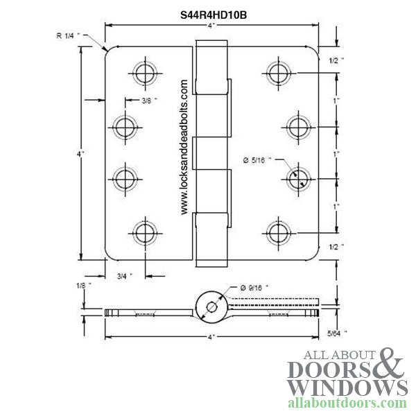 4 x 4 x 1/4 Radius Steel Hinge, Heavy Duty - 4 x 4 x 1/4 Radius Steel Hinge, Heavy Duty