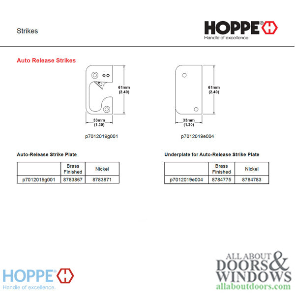 Strike Plate, RU1, Auto-Release Underplate 1.30 x 2.40 - Brass - Strike Plate, RU1, Auto-Release Underplate 1.30 x 2.40 - Brass