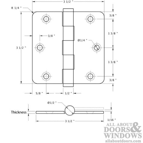 Solid Brass Hinges ¼ Inch Radius Heavy Duty Pair Choose Color - Solid Brass Hinges ¼ Inch Radius Heavy Duty Pair Choose Color