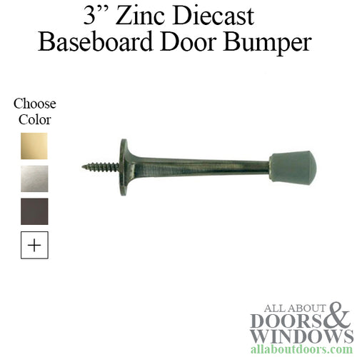 3'' Baseboard Door Bumper Zinc Die-Cast - Choose Finish - 3'' Baseboard Door Bumper Zinc Die-Cast - Choose Finish