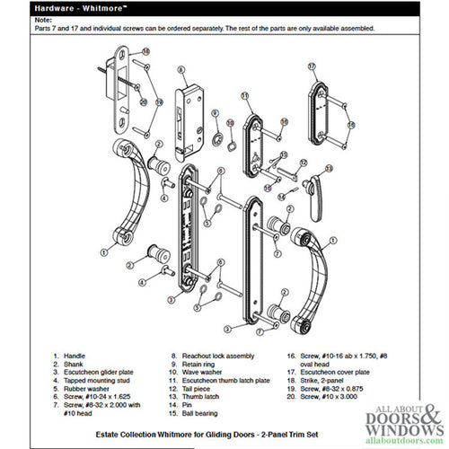 Andersen Window - Frenchwood Gliding Door - Thumb Latch, Whitmore - Satin Nickel - Andersen Window - Frenchwood Gliding Door - Thumb Latch, Whitmore - Satin Nickel