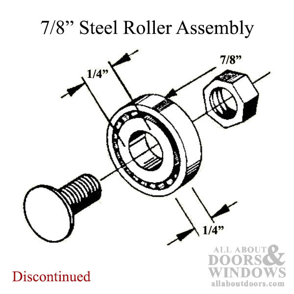 Discontinued - 7/8 Inch Flat Edge Steel Ball Bearing Roller Assembly for Sliding Glass Door - Discontinued - 7/8 Inch Flat Edge Steel Ball Bearing Roller Assembly for Sliding Glass Door