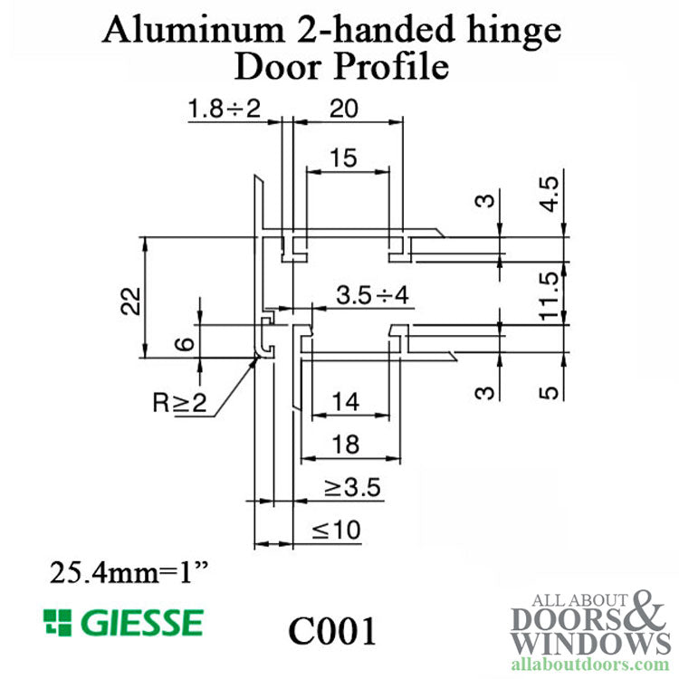 Giesse Terrace door Flash XXL clamp hinge for C001 Euro groove - Giesse Terrace door Flash XXL clamp hinge for C001 Euro groove