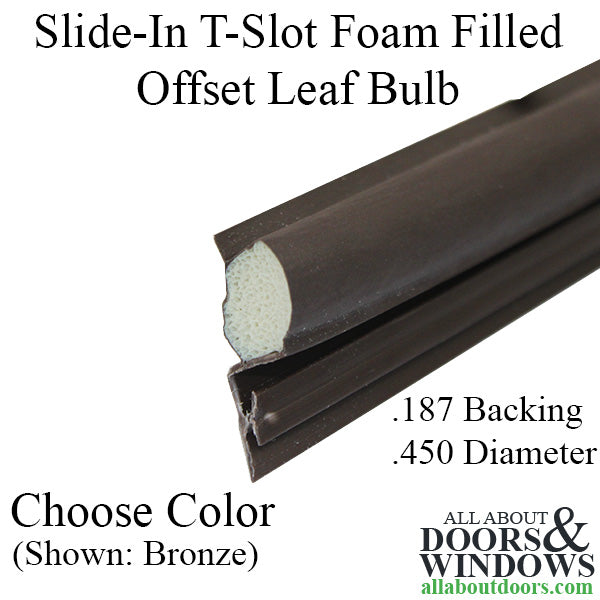 Weatherstrip Slide-In T-Slot Foam Filled Offset Leaf Bulb with Fin, .187