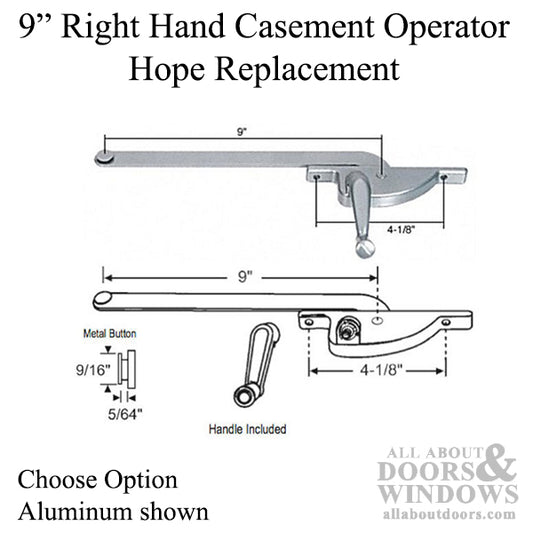 Hope Operator, 9 Arm, 4-1/8 Screws, Right Hand Casement - Choose Color