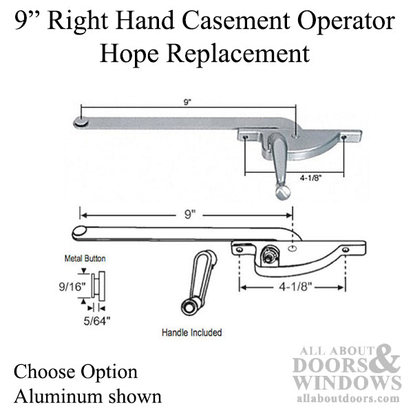 Hope Operator, 9 Arm, 4-1/8 Screws, Right Hand Casement - Choose Color - Hope Operator, 9 Arm, 4-1/8 Screws, Right Hand Casement - Choose Color