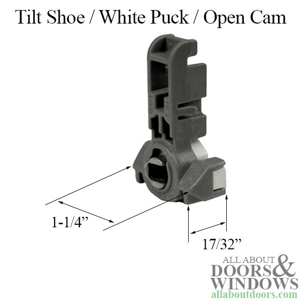 Tilt shoe, 1-1/4 x 17/32  White Puck, Open Cam, Inverted Channel Balance - H - Tilt shoe, 1-1/4 x 17/32  White Puck, Open Cam, Inverted Channel Balance - H