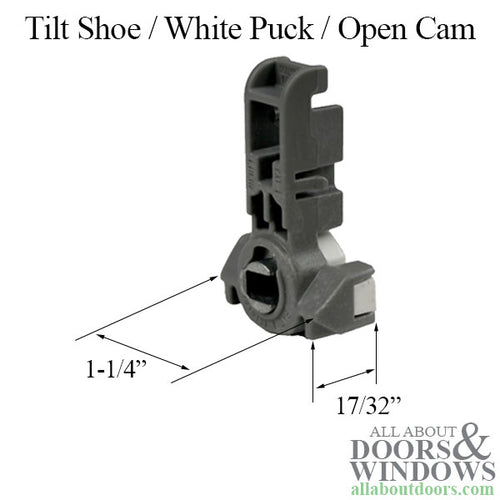 Tilt shoe, 1-1/4 x 17/32  White Puck, Open Cam, Inverted Channel Balance - H - Tilt shoe, 1-1/4 x 17/32  White Puck, Open Cam, Inverted Channel Balance - H