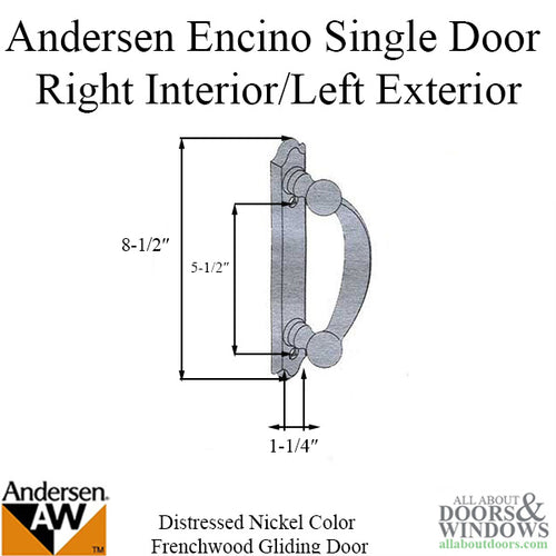 Andersen Frenchwood Gliding Door Handle - Encino - RH Interior/LH Exterior - Distressed Nickel - Andersen Frenchwood Gliding Door Handle - Encino - RH Interior/LH Exterior - Distressed Nickel