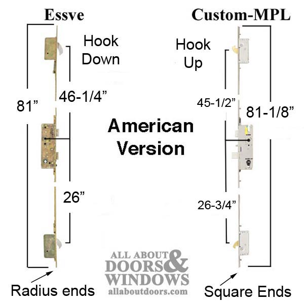 Essve Hook Latch 3-Point Multipoint Lock, 81 inch American Cylinder - Discontinued - Essve Hook Latch 3-Point Multipoint Lock, 81 inch American Cylinder - Discontinued