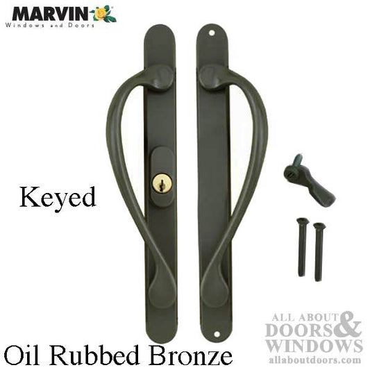 Marvin Active Keyed, Narrow Sliding Door Handle, Center Thumb - Oil Rubbed Bronze