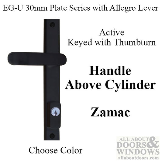 G-U Allegro Handle and 30mm Plate Series, Zamac, Active, Keyed with Thumbturn (Handle Above Cylinder), Choose Color