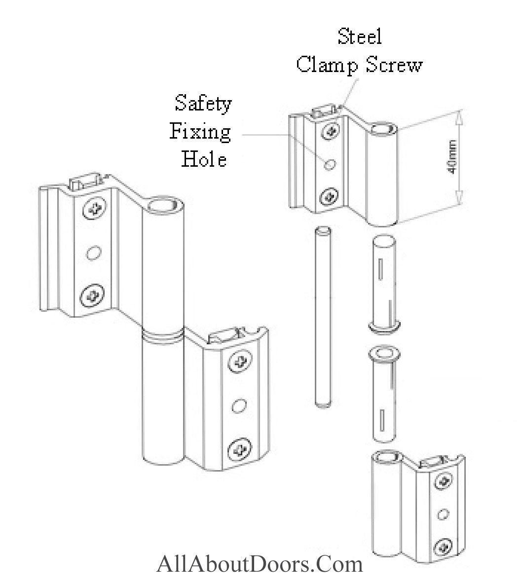 Aluminum door 2 wing Clamp hinge - Aluminum door 2 wing Clamp hinge