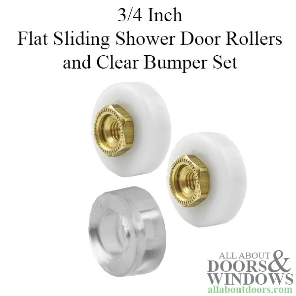 3/4 Inch Flat Sliding Shower Door Rollers and Clear Bumper Set - 3/4 Inch Flat Sliding Shower Door Rollers and Clear Bumper Set