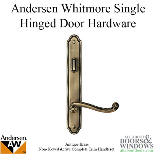 Hardware Kit, Single Door, Whitmore, Active Door - Antique Brass