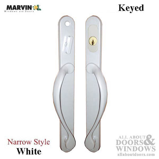 Marvin Narrow Traditional, Keyed Sliding Patio Door Handle - White