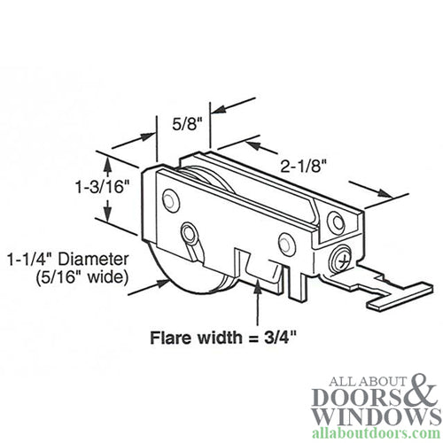 Roller Assembly for Sliding Patio Door with Adjustable Aluminum K Tab Housing 1.25 Inch Steel Ball Bearing Wheel Diameter - Roller Assembly for Sliding Patio Door with Adjustable Aluminum K Tab Housing 1.25 Inch Steel Ball Bearing Wheel Diameter
