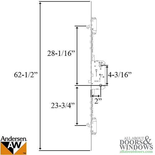 Andersen 200 Series 3-point Lock, Universal, 62-1/2 Inch Faceplate Length - Andersen 200 Series 3-point Lock, Universal, 62-1/2 Inch Faceplate Length