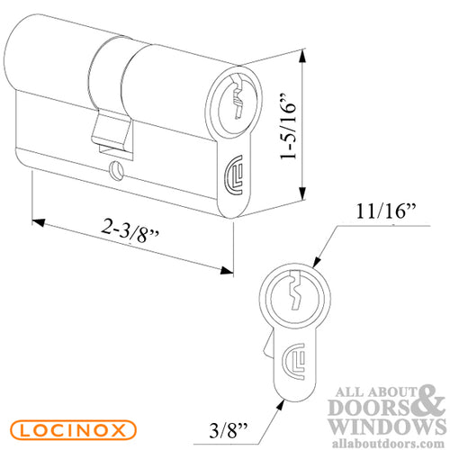 Locinox Double Cylinder - Keyed on Both Sides - 60mm Length - Locinox Double Cylinder - Keyed on Both Sides - 60mm Length