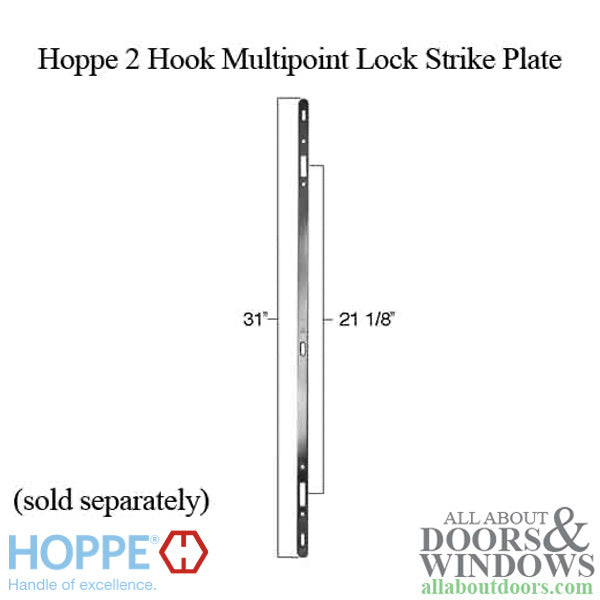 Hoppe MP Lock, 2 Hooks, 35mm Sliding Door Lock, 20mm Face - Hoppe MP Lock, 2 Hooks, 35mm Sliding Door Lock, 20mm Face