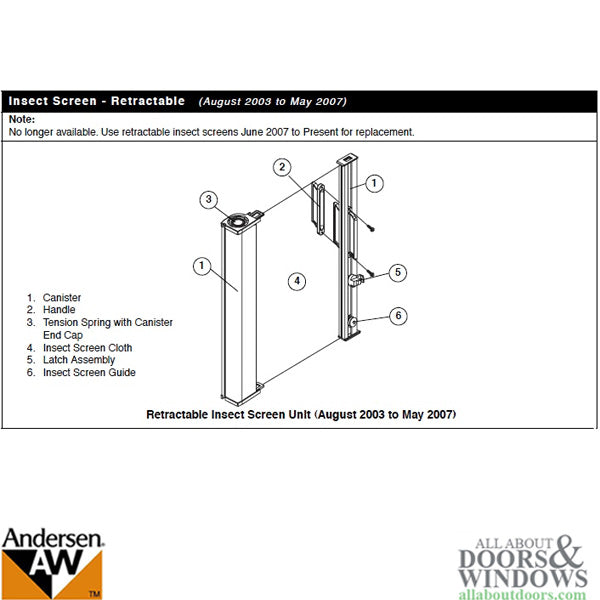 Andersen Frenchwood Gliding Doors - Retainer w/Screws - Retractable Insect Screen - Aug. 03 to May 07 - Forest Green - Andersen Frenchwood Gliding Doors - Retainer w/Screws - Retractable Insect Screen - Aug. 03 to May 07 - Forest Green