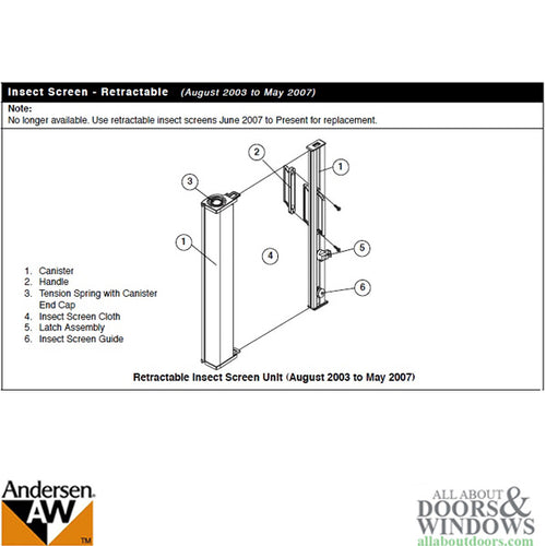 Andersen Frenchwood Gliding Doors - Retainer w/Screws - Retractable Insect Screen - Aug. 03 to May 07 - Forest Green - Andersen Frenchwood Gliding Doors - Retainer w/Screws - Retractable Insect Screen - Aug. 03 to May 07 - Forest Green