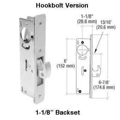 Hookbolt Mortise Lock 1-1/8 In Backset, w/ Faceplate - Aluminum - Hookbolt Mortise Lock 1-1/8 In Backset, w/ Faceplate - Aluminum