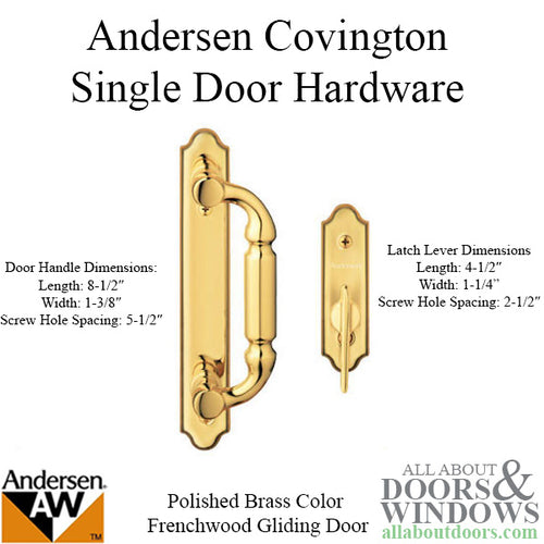 Andersen Frenchwood Gliding Door Trim Hardware, Covington, 2 Panel Interior and Exterior  - Polished Brass - Andersen Frenchwood Gliding Door Trim Hardware, Covington, 2 Panel Interior and Exterior  - Polished Brass