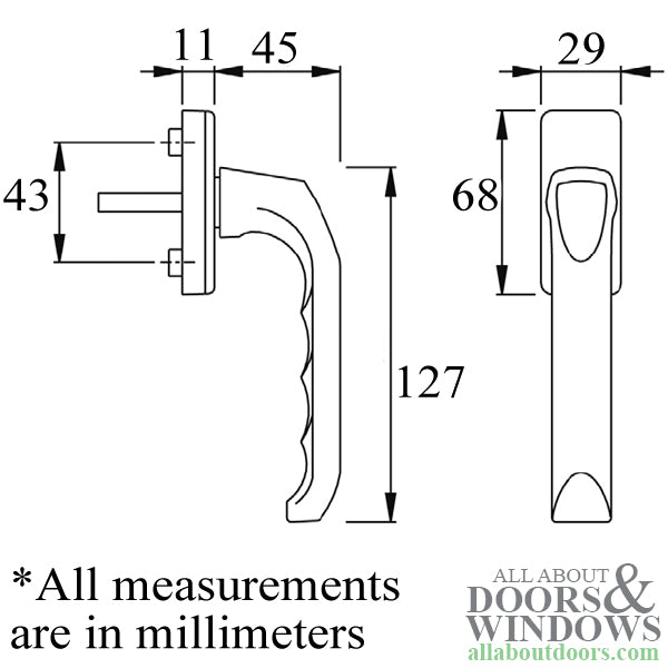 London Non-Locking Handle for Tilt & Turn Windows - Made of Aluminum - Titan - London Non-Locking Handle for Tilt & Turn Windows - Made of Aluminum - Titan