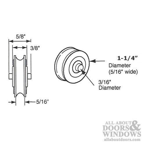 Roller - Sliding Patio Door, Nylon Ball Bearing - 1-1/4 inch Diameter - Roller - Sliding Patio Door, Nylon Ball Bearing - 1-1/4 inch Diameter