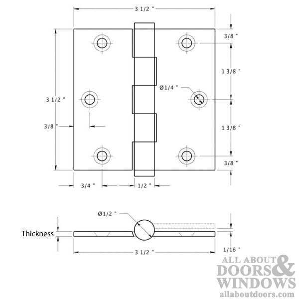 3.5 x 3.5 inch, Square Corners, Standard Hinges, Solid Brass, Pair, Choose Color - 3.5 x 3.5 inch, Square Corners, Standard Hinges, Solid Brass, Pair, Choose Color