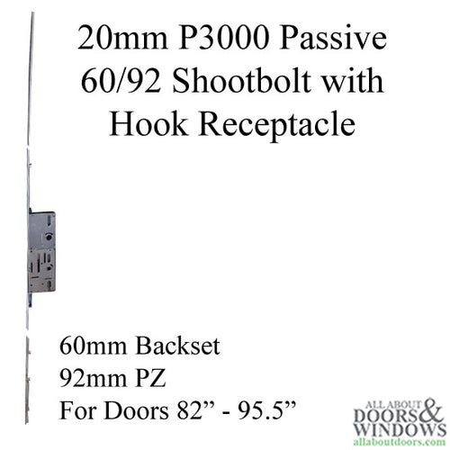 20mm P3000 Passive 60/92 Shootbolt with Hook Receptacle, Doors 82 - 95.5 - 20mm P3000 Passive 60/92 Shootbolt with Hook Receptacle, Doors 82 - 95.5