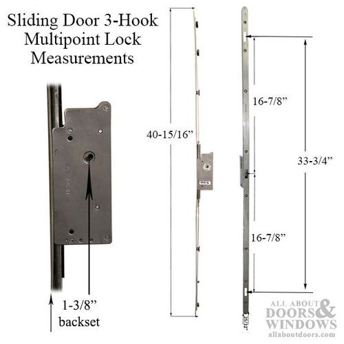 Sentinel Multipoint Sliding Door Lock 3 hooks, 35mm Narrow Style - Stainless Steel - Sentinel Multipoint Sliding Door Lock 3 hooks, 35mm Narrow Style - Stainless Steel