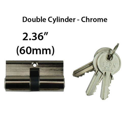 Double Key Gate Lock Profile Cylinder, 60mm - Chrome - Double Key Gate Lock Profile Cylinder, 60mm - Chrome