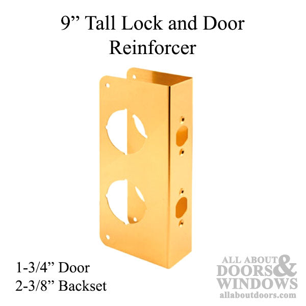 9 Inch Tall Combination Door Reinforcer - Polished Brass - 9 Inch Tall Combination Door Reinforcer - Polished Brass