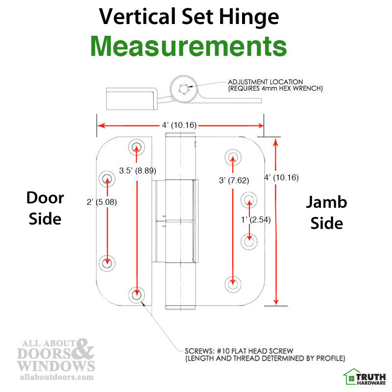 Truth Sentry Hinged Door Adjustable Set Hinge, Left Hand Outswing / Right Hand Inswing, 4 x 4 inches, Choose Color - Truth Sentry Hinged Door Adjustable Set Hinge, Left Hand Outswing / Right Hand Inswing, 4 x 4 inches, Choose Color