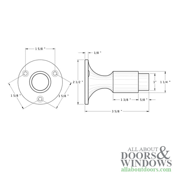 3-5/8'' Wall Mount Bumper  - Choose Finish - 3-5/8'' Wall Mount Bumper  - Choose Finish