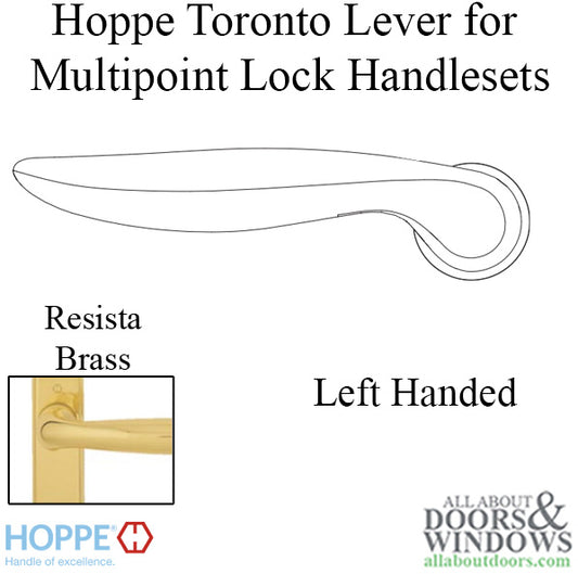 Toronto Lever Handle for Left Handed Multipoint Lock Handlesets - Resista Brass