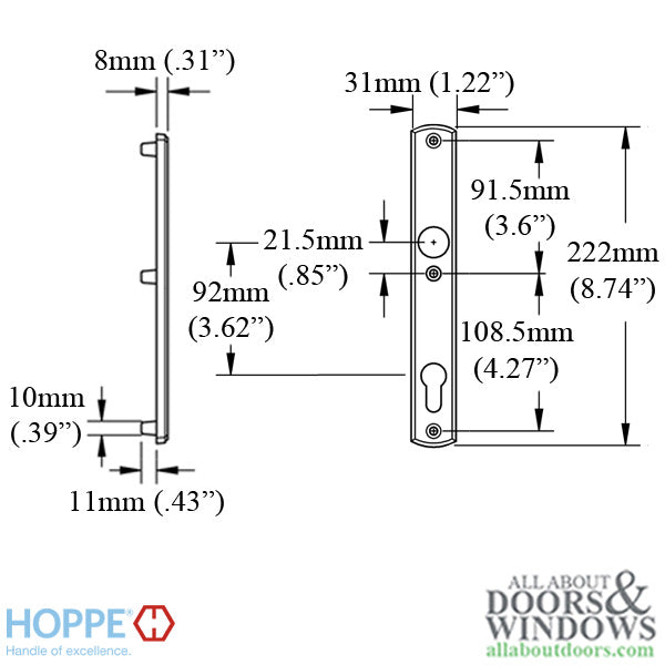 HOPPE Contemporary Interior Backplate M216N for Active/Inactive Handlesets - Resista Brass - HOPPE Contemporary Interior Backplate M216N for Active/Inactive Handlesets - Resista Brass