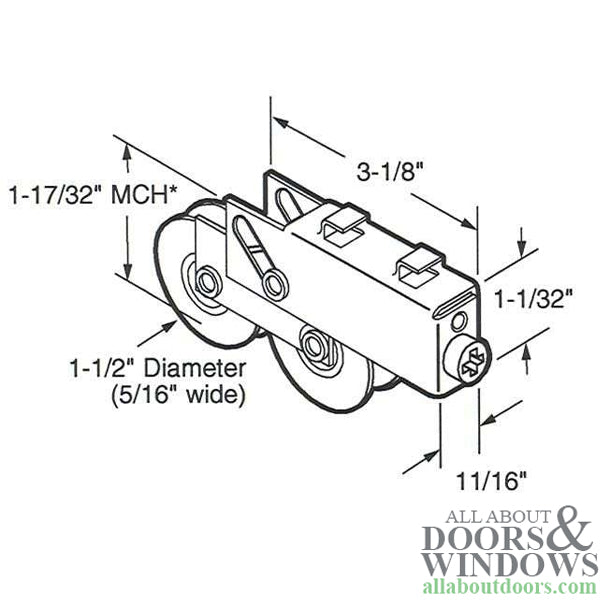 Sliding Door Dual Wheel Roller For Smith and Carry Doors With Adjustable Steel Plain Back Housing 1.5 Inch Steel Wheels - Sliding Door Dual Wheel Roller For Smith and Carry Doors With Adjustable Steel Plain Back Housing 1.5 Inch Steel Wheels