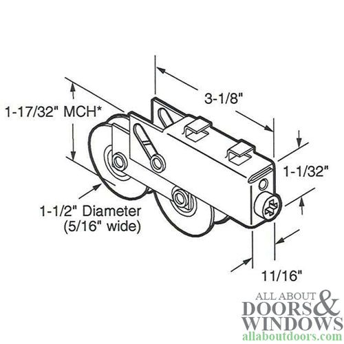 Sliding Door Dual Wheel Roller For Smith and Carry Doors With Adjustable Steel Plain Back Housing 1.5 Inch Steel Wheels - Sliding Door Dual Wheel Roller For Smith and Carry Doors With Adjustable Steel Plain Back Housing 1.5 Inch Steel Wheels