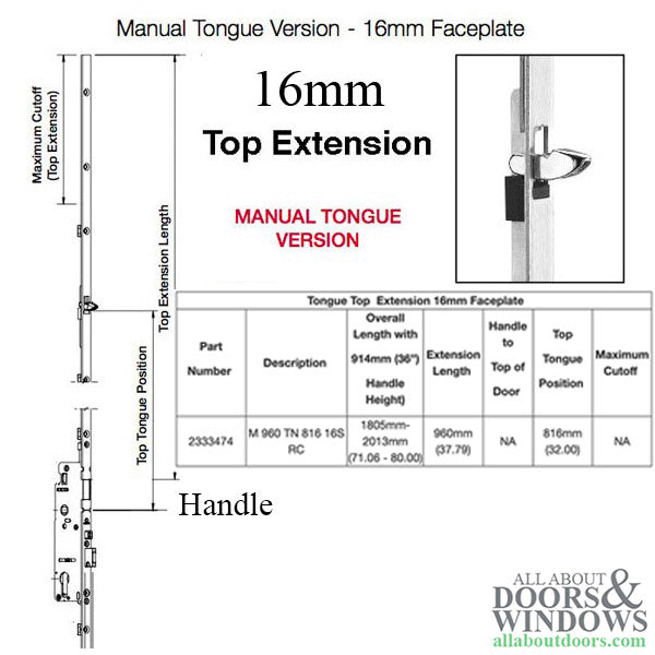 Hoppe 16mm Manual Top Extension, Tongue at 32.12