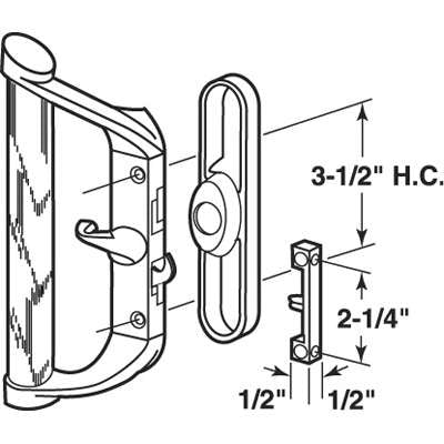 Handle Set For Sliding Patio Doors Thumb Turn with Steel Hook 3-1/2 Inch Hole Center - Handle Set For Sliding Patio Doors Thumb Turn with Steel Hook 3-1/2 Inch Hole Center